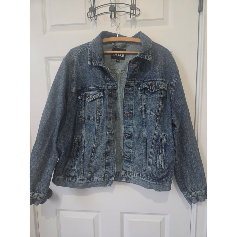 Lazer Men's 90s/Y2K Grunge Acid Wash Blue Denim Trucker Jacket XL 100% Cotton